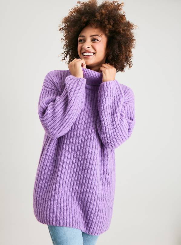 Buy Purple Slouchy Ribbed Roll Neck Jumper - 24, Jumpers