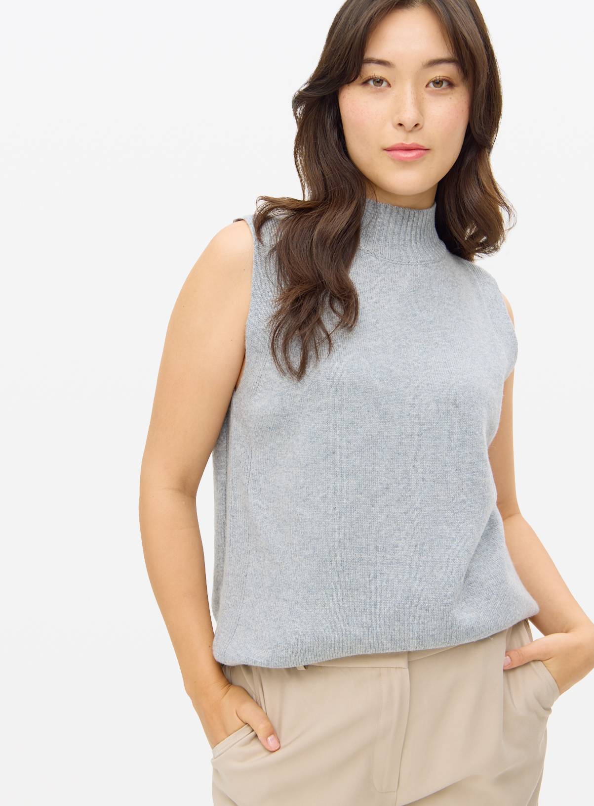 Grey High Neck Knitted Vest With Cashmere 22 - Image 1