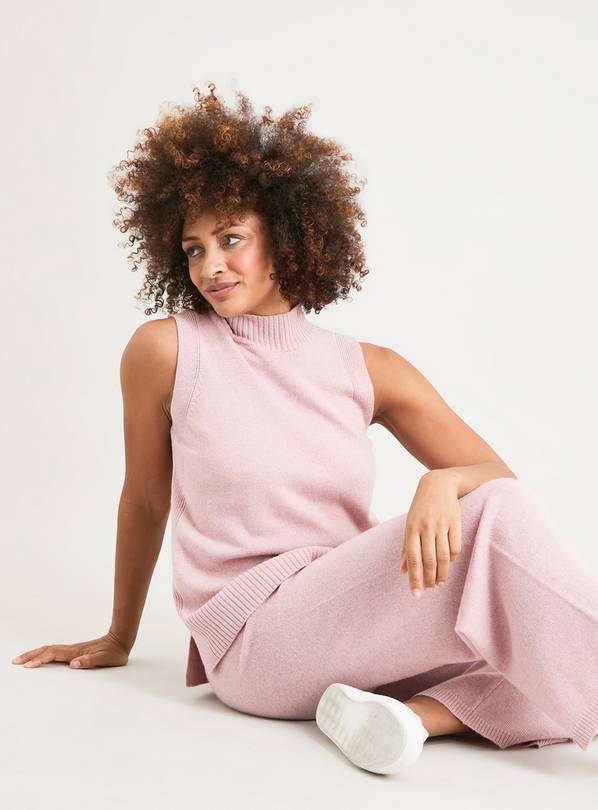 Pink High Neck Co-ord Knitted Vest Top With Cashmere 10