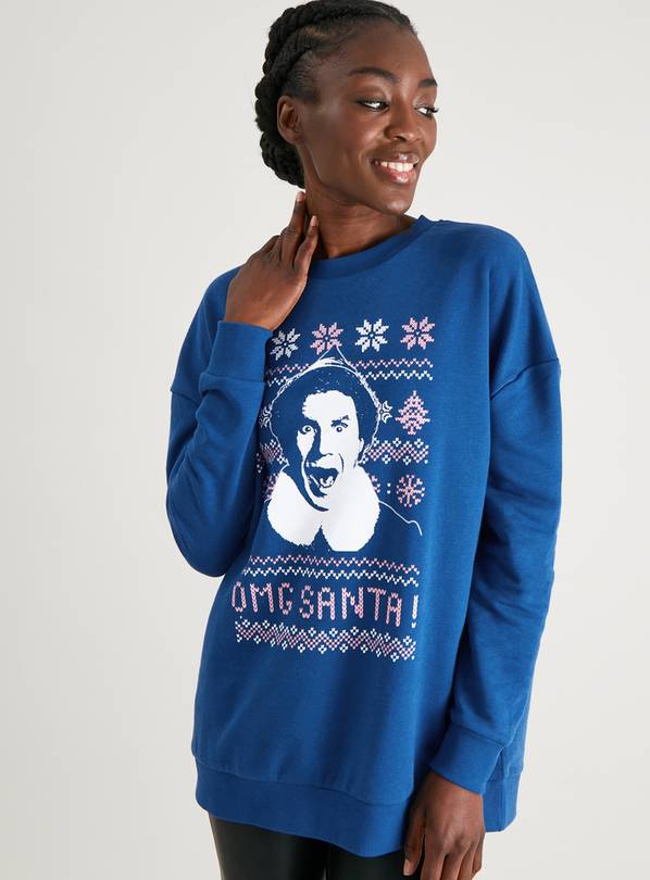 Christmas Elf OMG Santa! Blue Sweatshirt L
