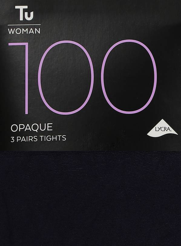 Buy Navy 100 Denier Opaque Tights 3 Pack M, Tights