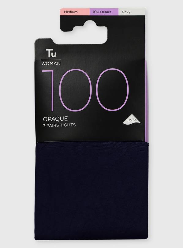 Navy 100 Denier Opaque Tights 3 Pack L