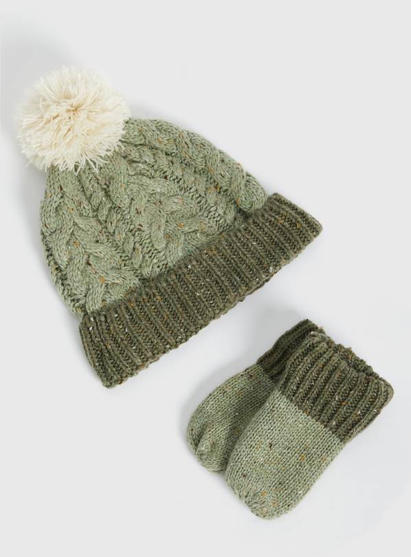 Buy Khaki Pom Pom Hat & Mittens 36 months Accessories Argos