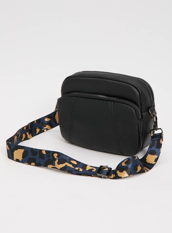 Black Faux Leather & Animal Print Camera Bag - One Size