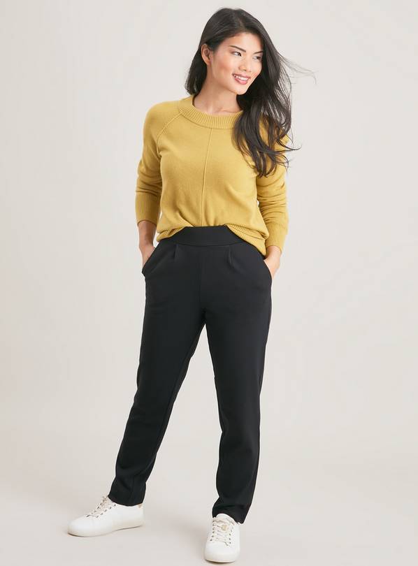 Buy PETITE Black Ponte Trousers 12 | Trousers | Tu