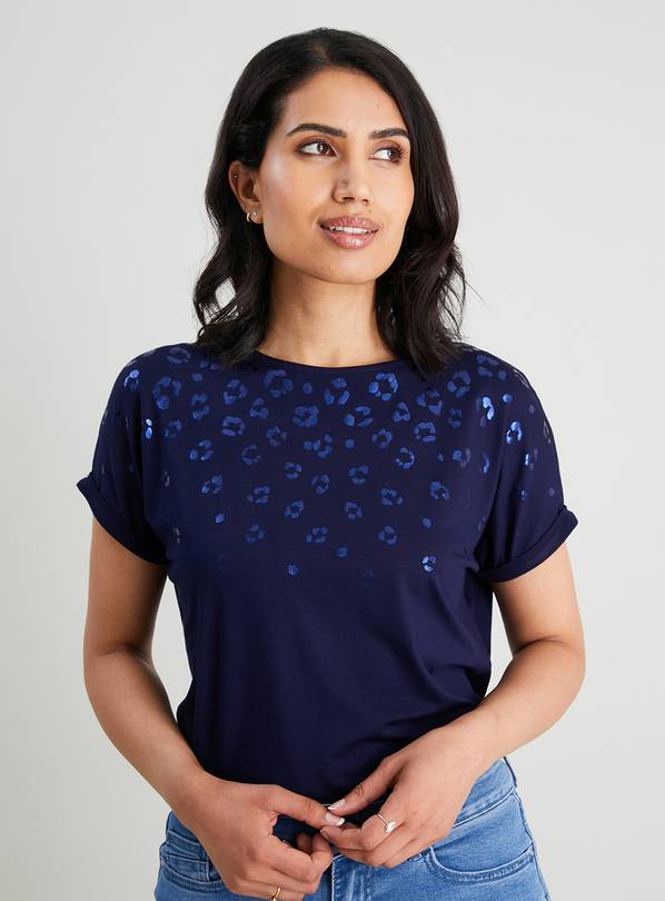 Buy Navy Leopard Embellished Relaxed Fit TShirt 22 Tshirts Argos