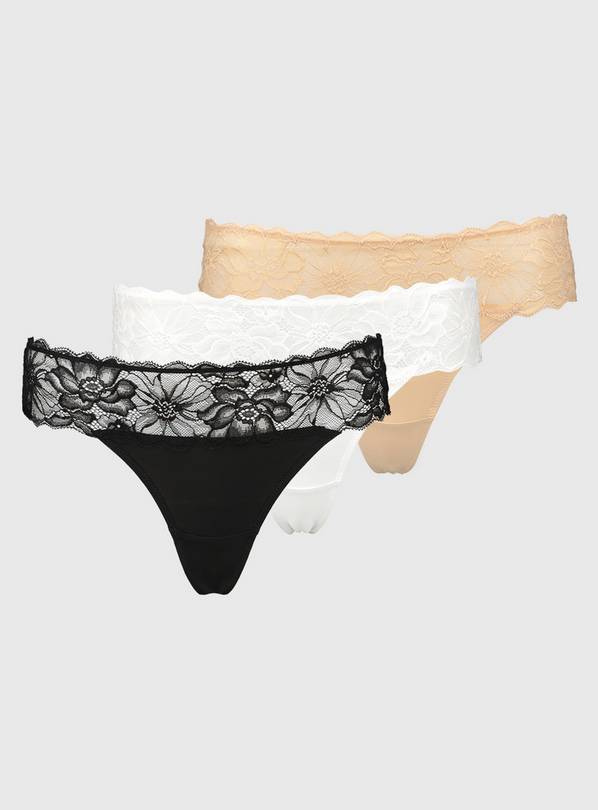 Buy Neutral Lace Thongs 3 Pack 20, Knickers