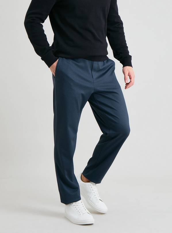 Buy Navy Textured Smart Trousers With Stretch - 42R | Trousers | Argos