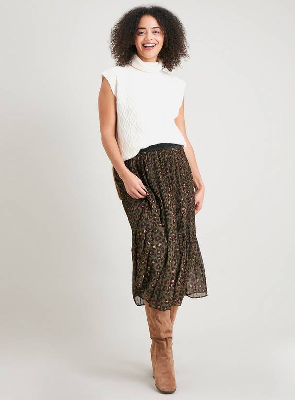 Khaki leopard outlet print midi skirt