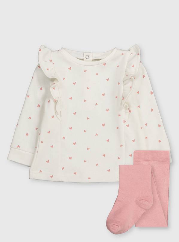 Buy Cream Heart Sweatshirt Dress & Tights 1218 months Dresses Argos