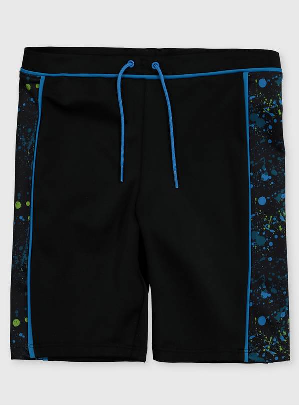 Black Paint Splash Longline Swim Shorts 8 years