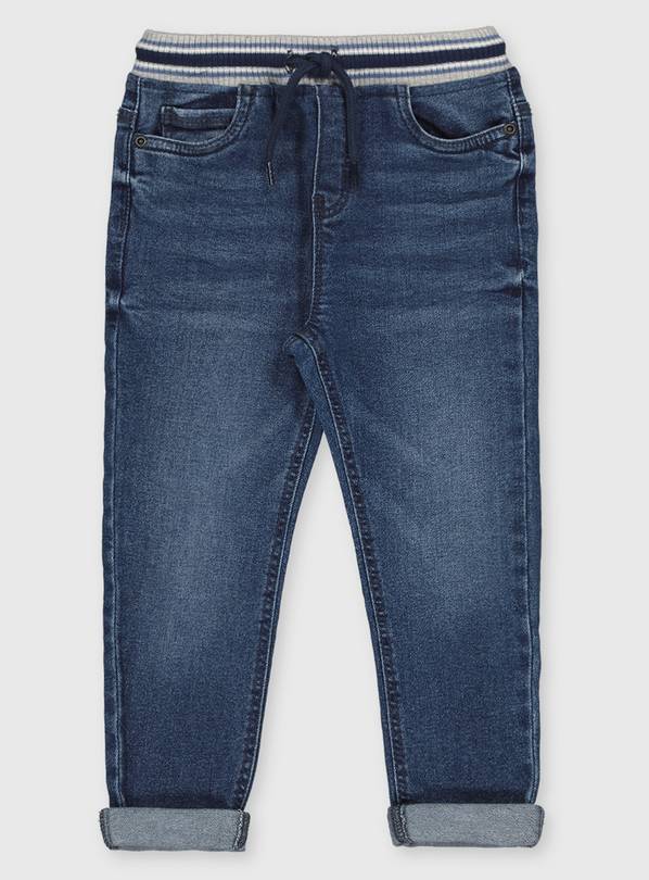 Grey Ribbed Waist Denim Jeans - 3-4 years