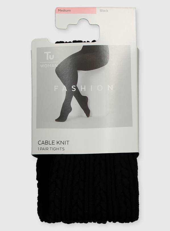 Buy Black Cable Knit Tights L Tights Argos