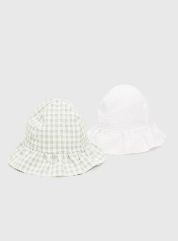 Green Gingham & White Bucket Hat 2 Pack - Newborn