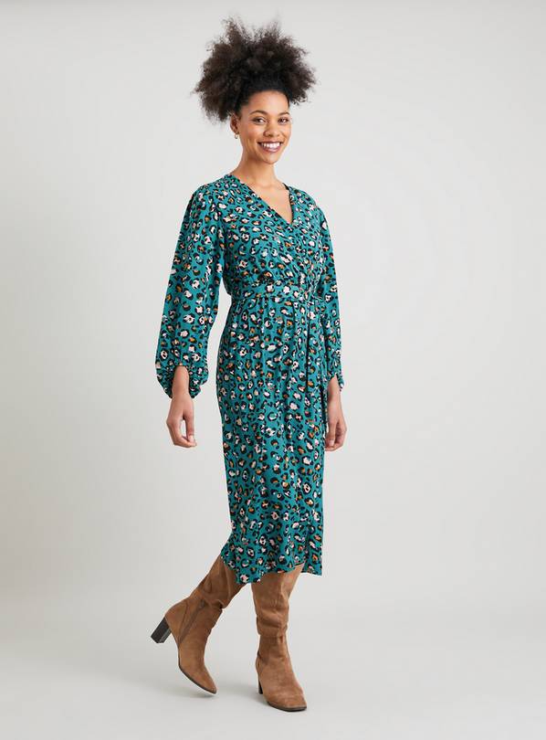 Buy Teal Leopard Print Wrap Midi Dress - 22 | Dresses | Argos