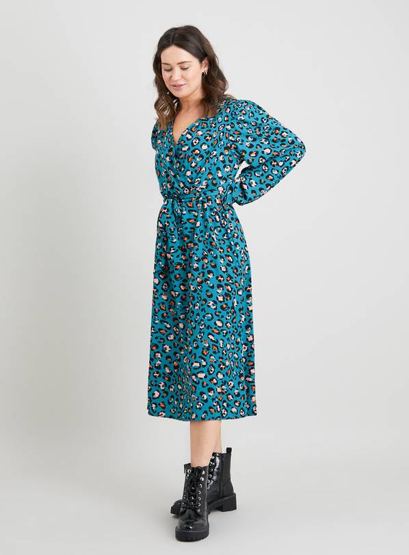 Buy PETITE Teal Leopard Print Wrap Midi Dress 8 Dresses Argos