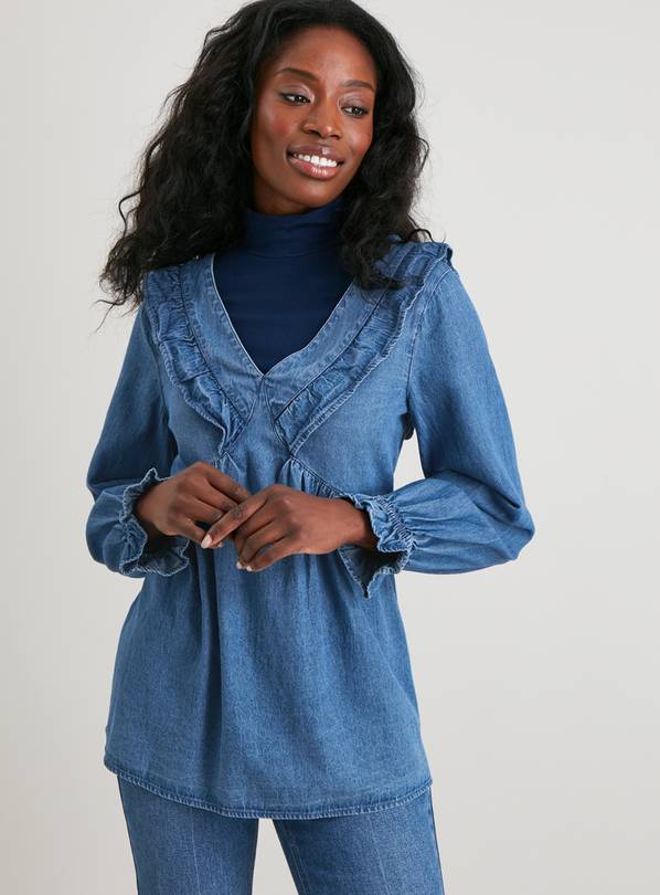 Buy Blue Denim Frill Neck Tunic 14 Tunics Tu