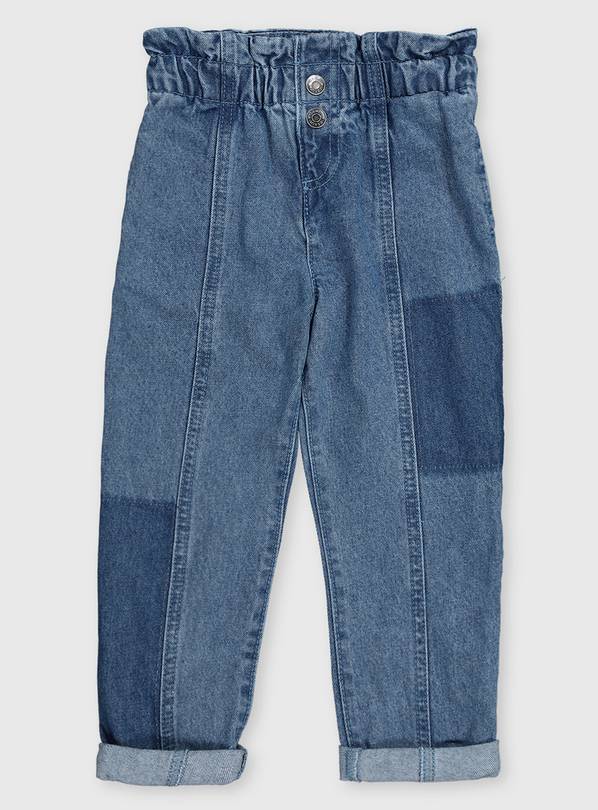 Blue Patchwork Paperbag Waist Jeans - 1-1.5 years