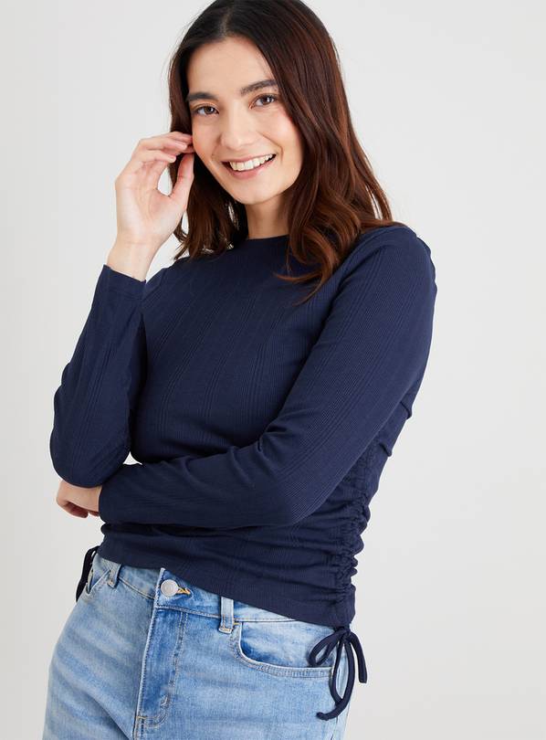 Buy Navy Skinny Fit Ruched Side Top - 12 | Tops | Argos