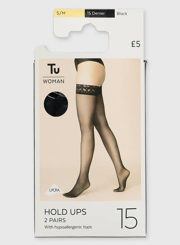 Black 15 Denier Hold Ups 2 Pack L/XL