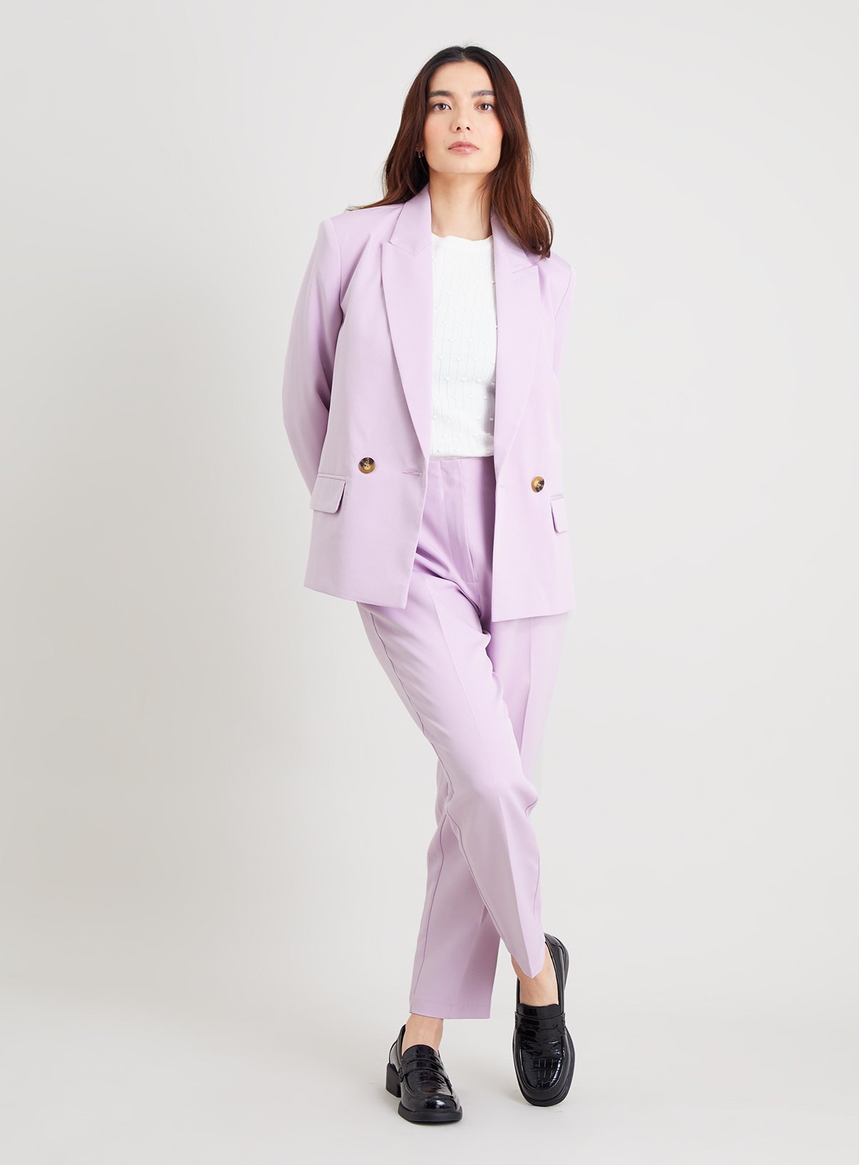 Lilac High Waisted Tapered Coord Trousers - 16 - Image 2 thumbnail