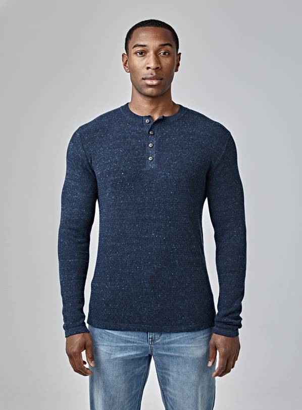 Buy UNION WORKS Navy Henley Textured Jumper XL Jumpers and