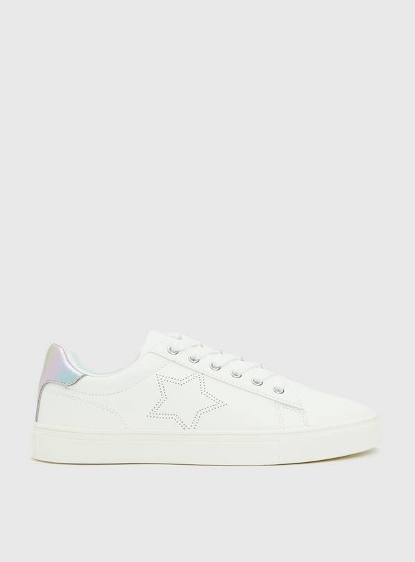 White Faux Leather Lace Up Trainers - 4