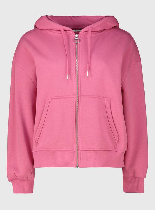 Pink Boxy Zip-Through Hoodie - M