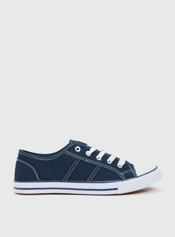 Navy Blue Eyelet Canvas Shoes - 4