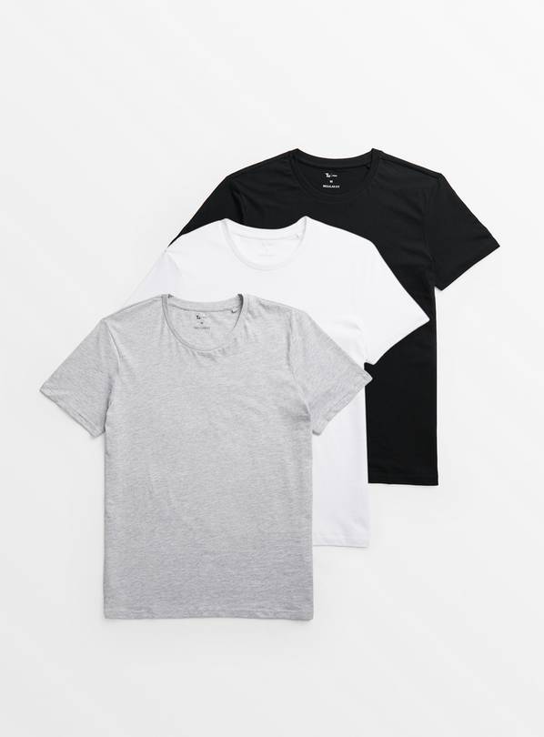 Buy Black, Grey & White Regular Fit T-Shirt 3 Pack M | T-shirts and ...