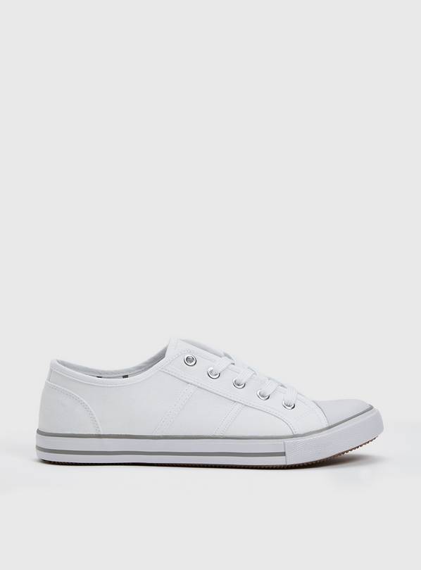 White Canvas Lace Up Trainers 7