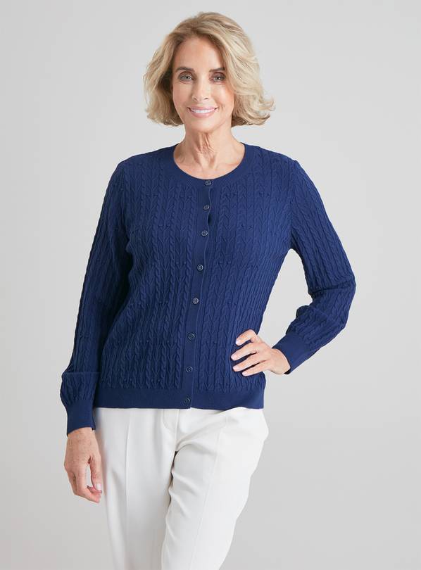 Navy Soft Touch Mini Cable Knit Cardigan - 24