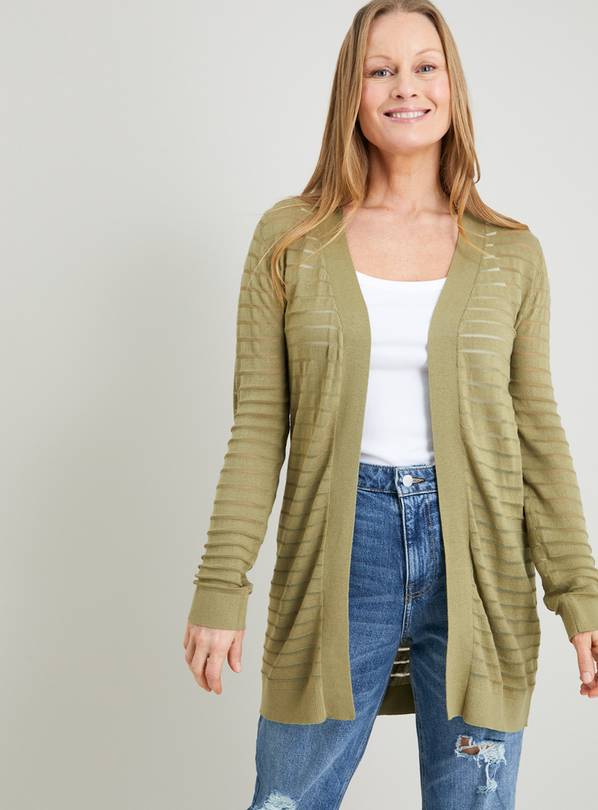 Buy Khaki Sheer Stripe Longline Cardigan - 16 | Cardigans | Tu