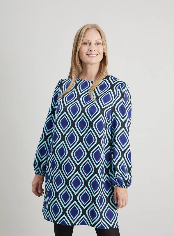 Navy, Teal & Black Geo Shift Dress - 8