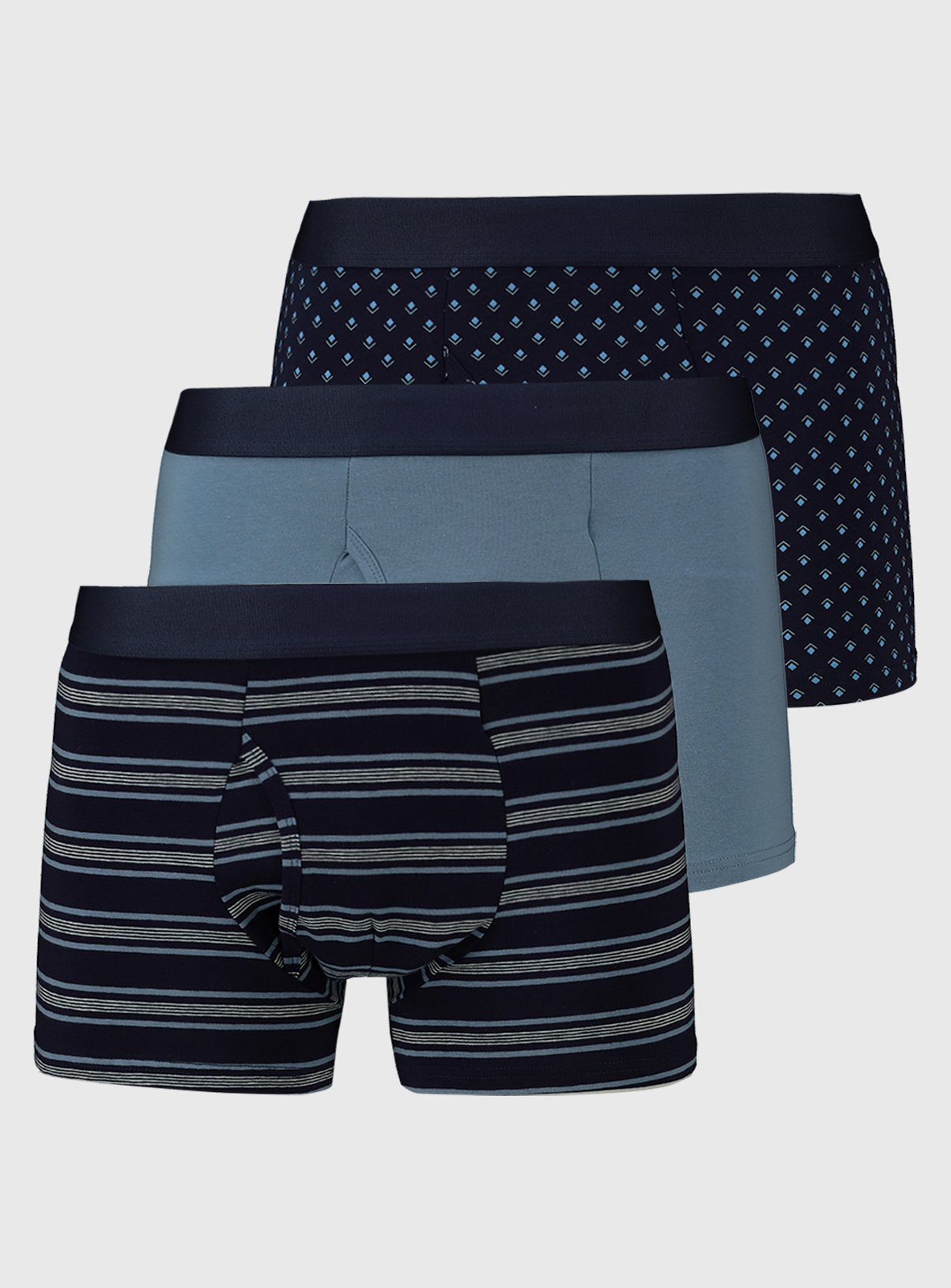 Navy Geo & Stripe Trunks 3 Pack XXXL - Image 1 thumbnail