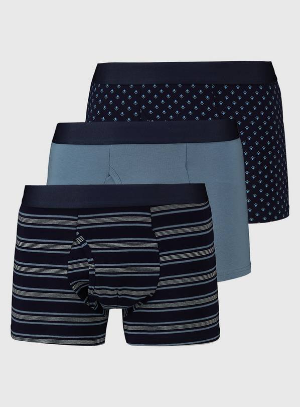 Navy Geo & Stripe Trunks 3 Pack XS