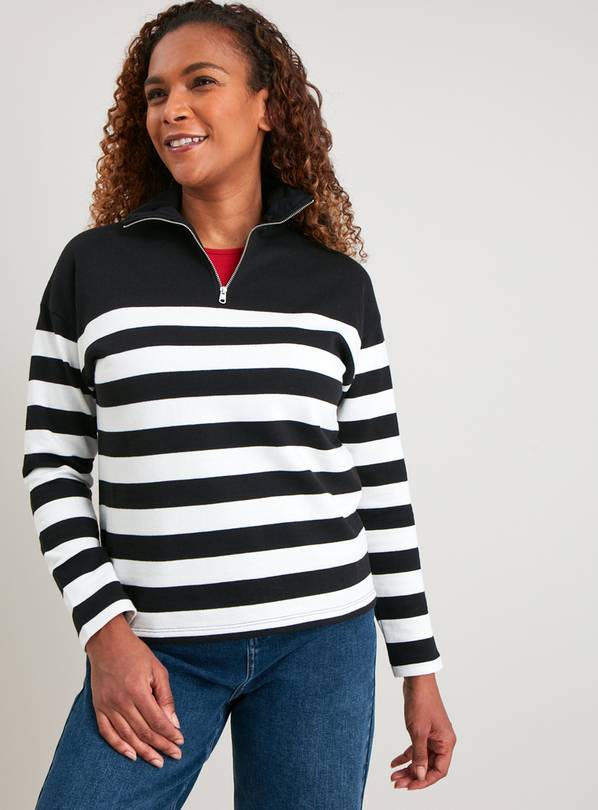 Mono Stripe Half Zip Sweatshirt - L