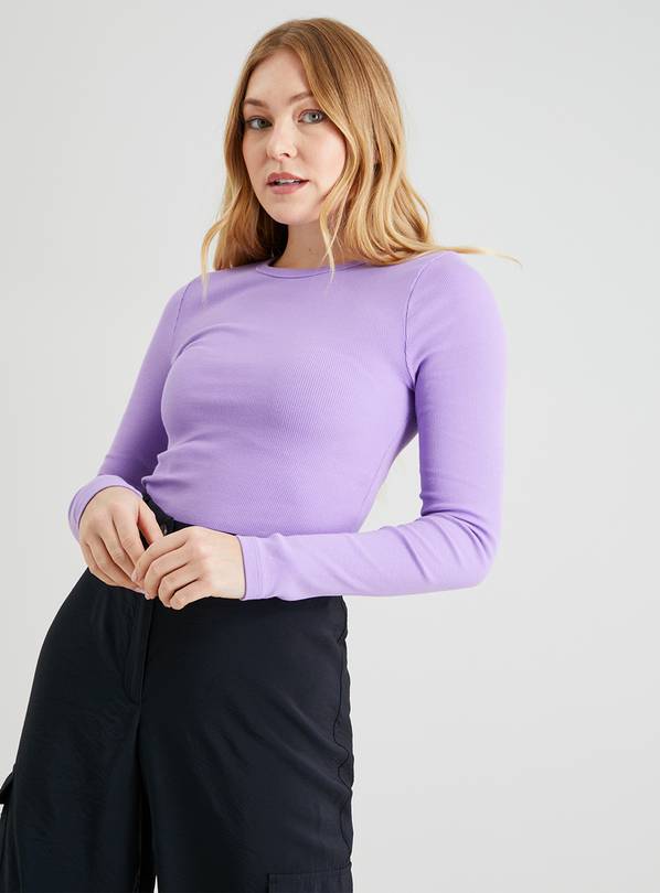 Lilac Crew Neck Ribbed Long Sleeve Top - 12