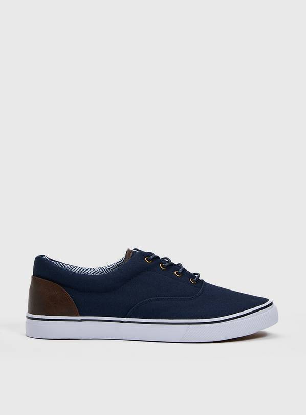 Navy Lace Up Canvas Trainers - 12