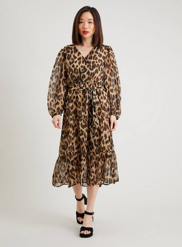 PETITE Leopard Print Wrap Midi Dress - 12