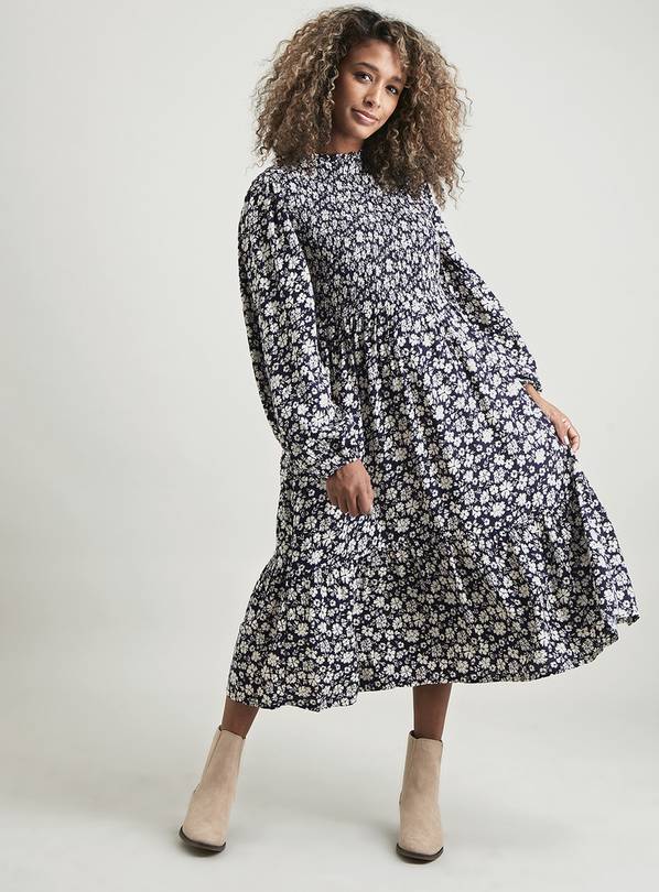 Buy PETITE Navy Floral High Neck Midi Dress - 22, Dresses