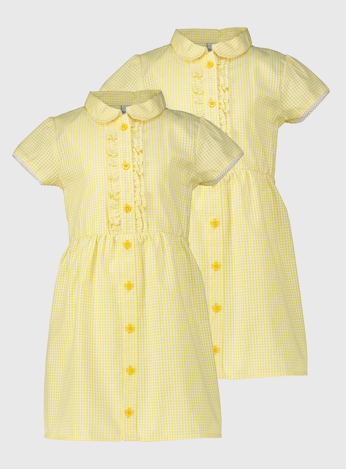 Yellow Gingham Cotton Blend Back Bow Dress 2 Pack 7 years - Image 1