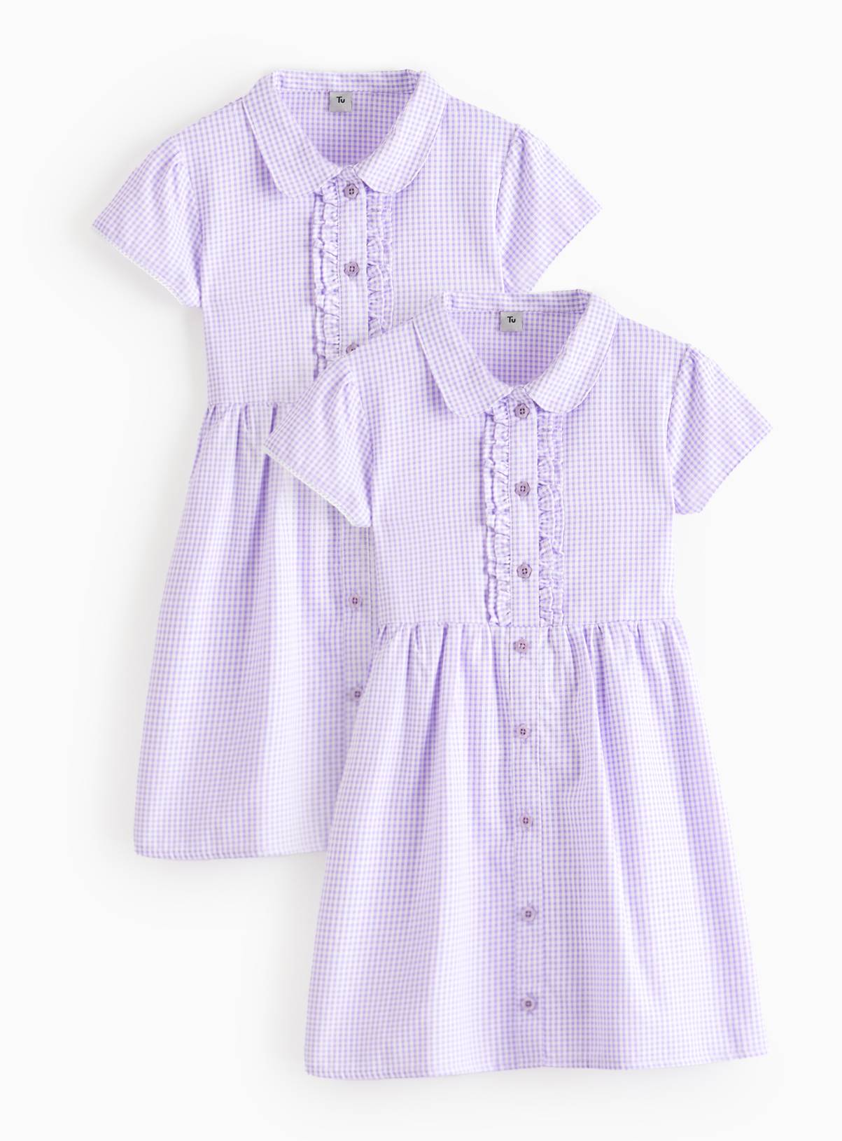Lilac Gingham Cotton Blend Back Bow Dress 2 Pack 14 years - Image 1