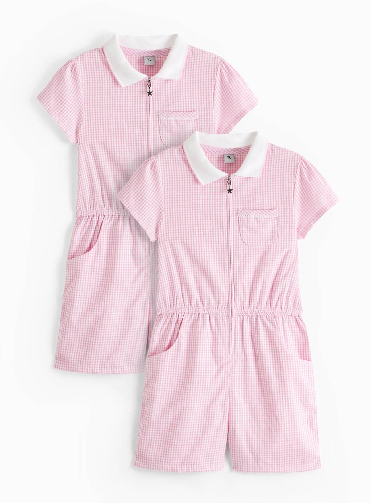 2 Pack Pink Gingham Playsuits 8 years - Image 1