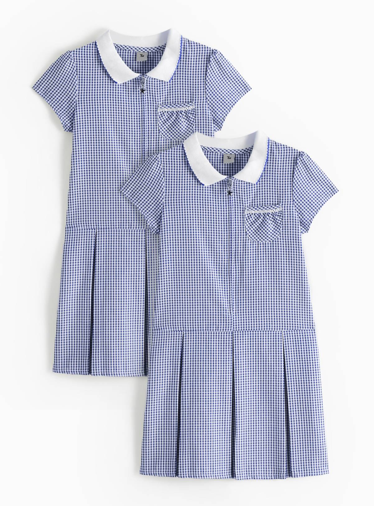 2 Pack Sporty Navy Pleated Gingham Dress 14 years - Image 1