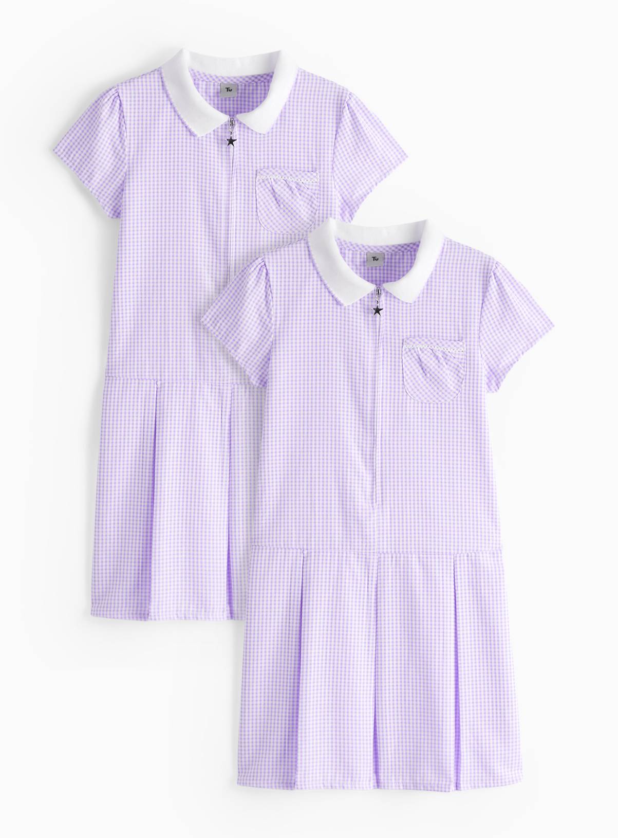 2 Pack Sporty Lilac Pleated Gingham Dress 9 years - Image 1