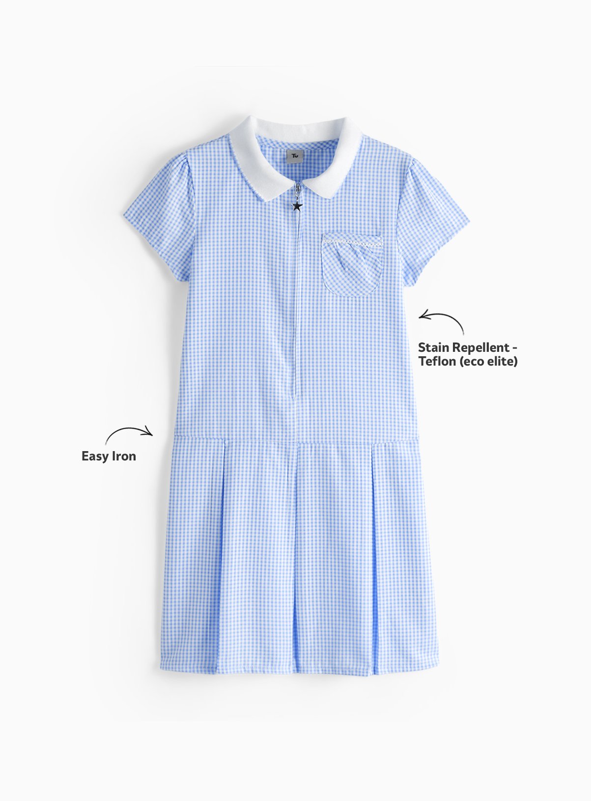 Blue Gingham Cotton Blend Sporty Pleated Dress 2 Pack 7 years - Image 2 thumbnail