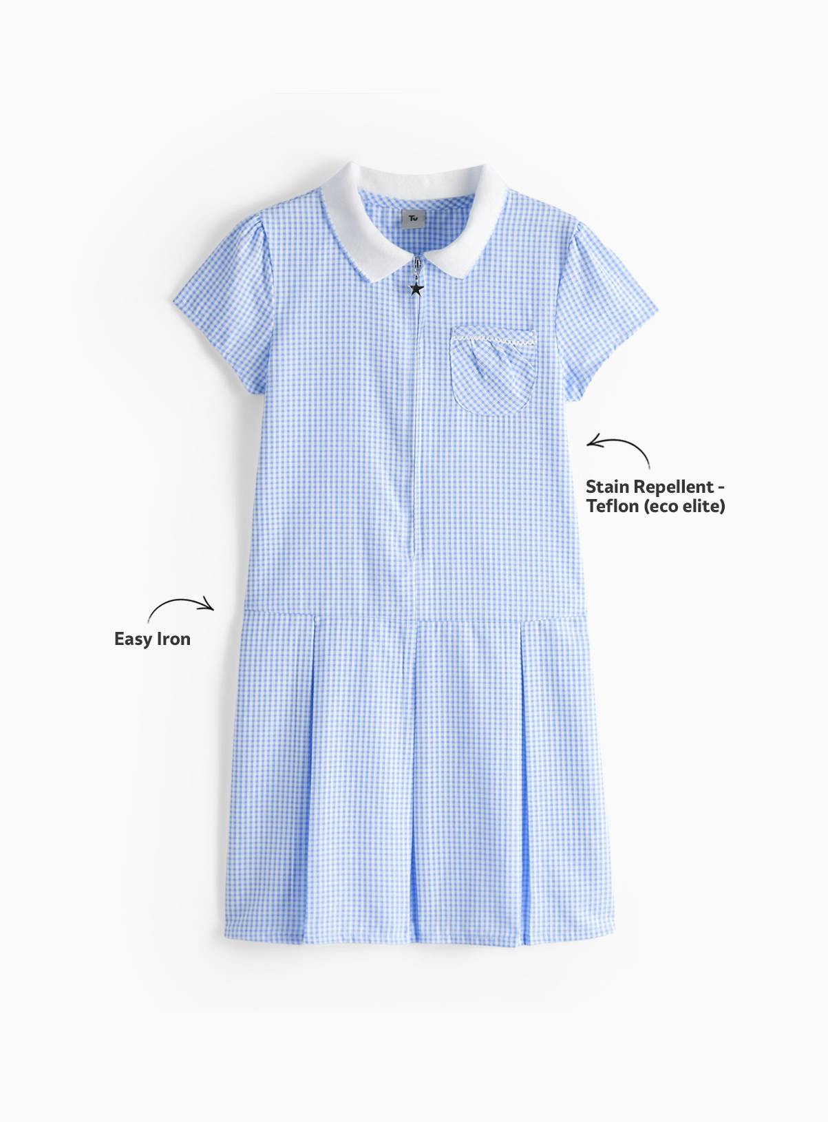 Blue Gingham Cotton Blend Sporty Pleated Dress 2 Pack 7 years - Image 2