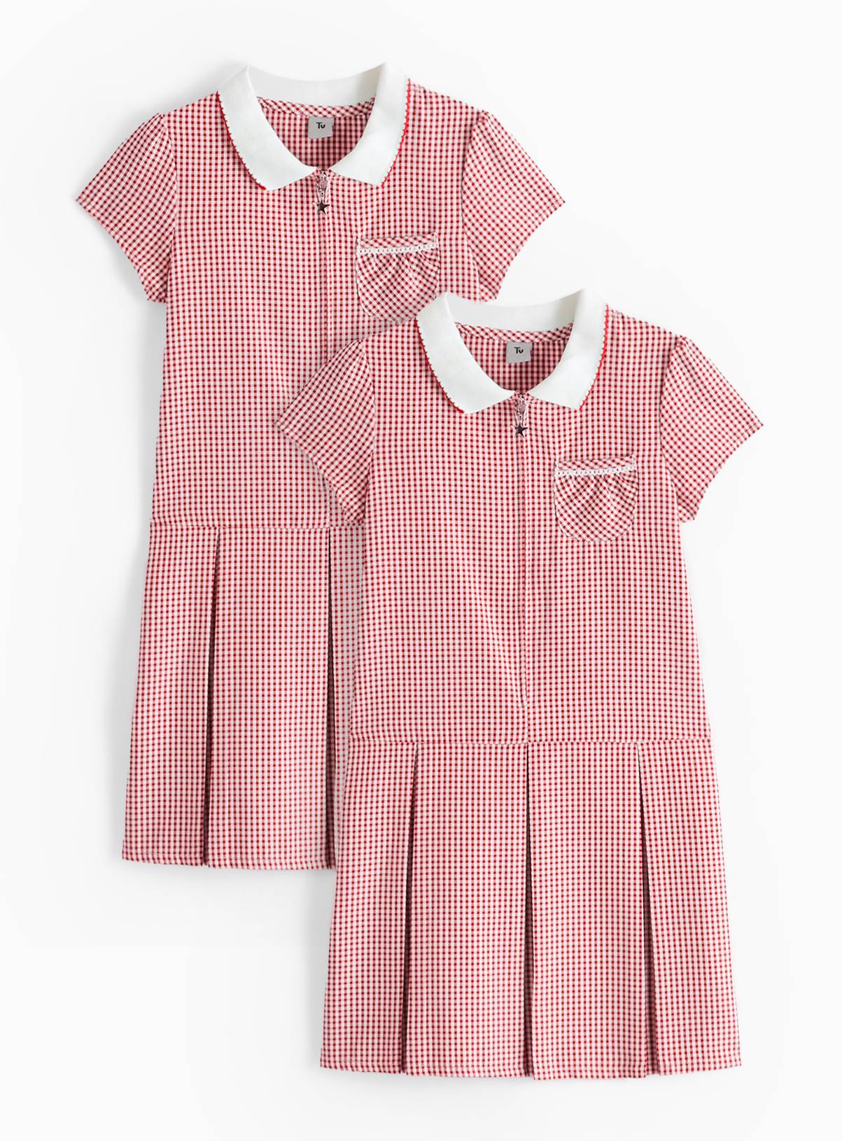 Red Gingham Cotton Blend Pleated Sporty Dress 2 Pack 13 years - Image 1