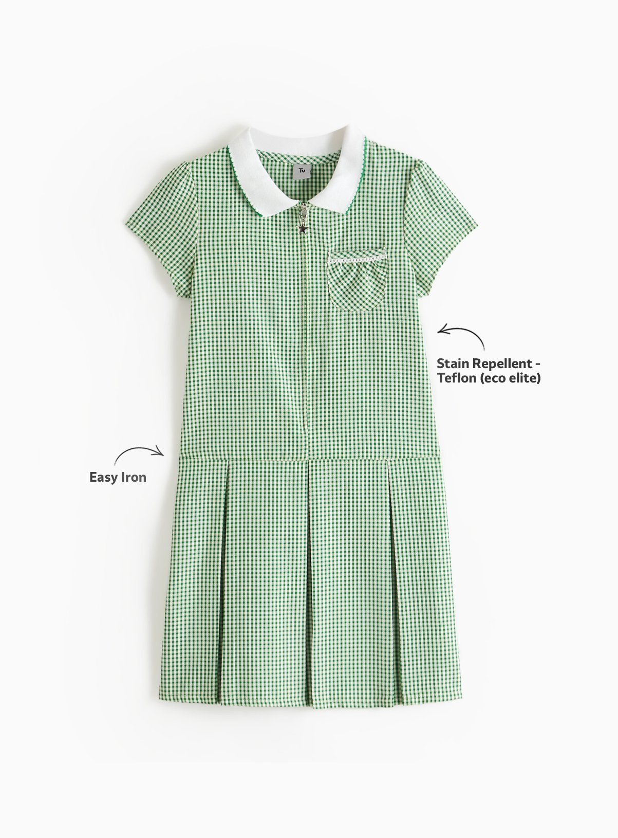 Green Gingham Cotton Blend Pleated Sporty Dress 2 Pack 13 years - Image 2 thumbnail